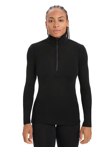 Black Women's Icebreaker Merino 175 Everyday Long Sleeve Half Zip Thermal Top Base Layers | USA 1863FDNM